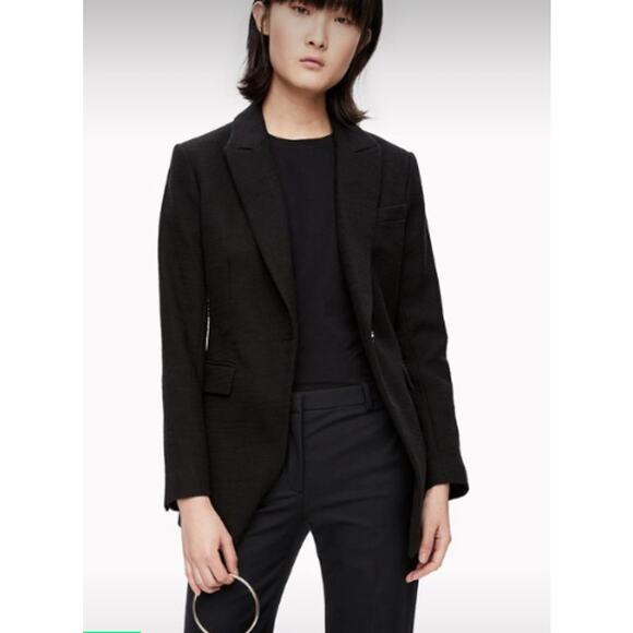 Theory Cotton-Linen Elongated Single Breasted Tuxedo Blazer Black Women's Size 8 - Picture 1 of 9
